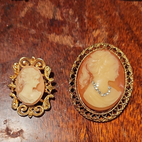 Jewelry - Vintage Elegant Gold Cameo Brooch Set